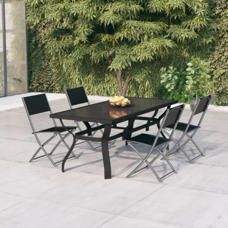 Juego de comedor para jardín 5 piezas con cojines gris y negro vidaXL