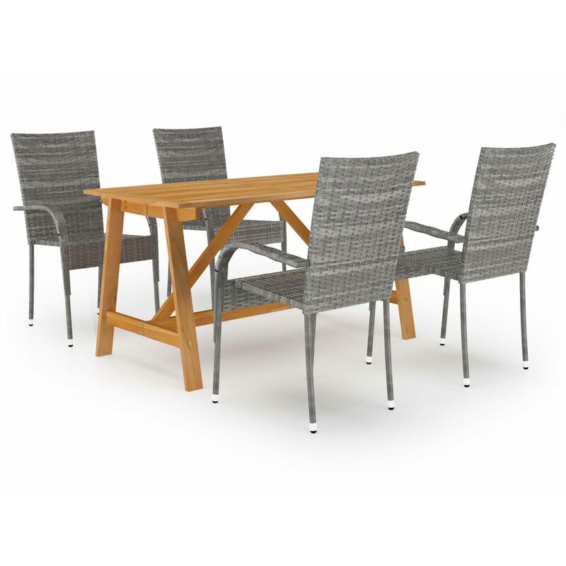 

BHD - Juego de comedor para jardín 5 piezas gris