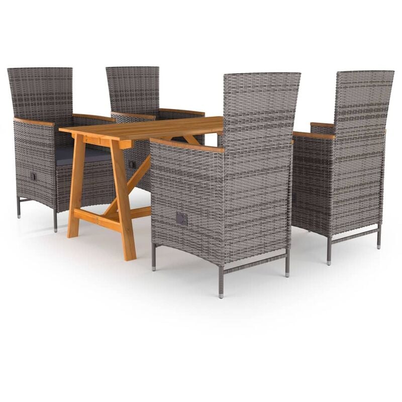 

BHD - Juego de comedor para jardín 5 piezas gris