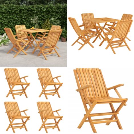 Juego de comedor para jardín 5 piezas madera maciza de teca - Juego de comedor - Mesa de jardín