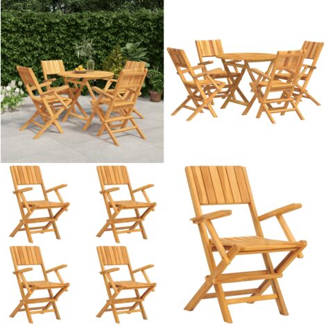 Juego de comedor para jardín 5 piezas madera maciza de teca - Juego de comedor - Mesa de jardín