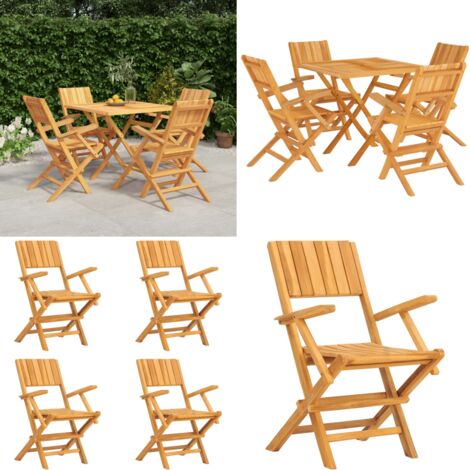 Juego de comedor para jardín 5 piezas madera maciza de teca - Juego de comedor - Mesa de jardín