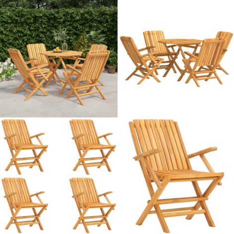 Juego de comedor para jardín 5 piezas madera maciza de teca - Juego de comedor - Mesa de jardín