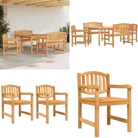 Juego de comedor para jardín 5 piezas madera maciza de teca - Mesa de jardín - Banco de jardín