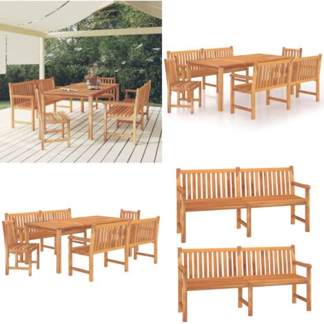 Juego de comedor para jardín 5 piezas madera maciza de teca - Mesa de jardín - Banco de jardín