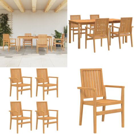 Juego de comedor para jardín 5 piezas madera maciza de teca - Mesa de jardín - Sillas de jardín