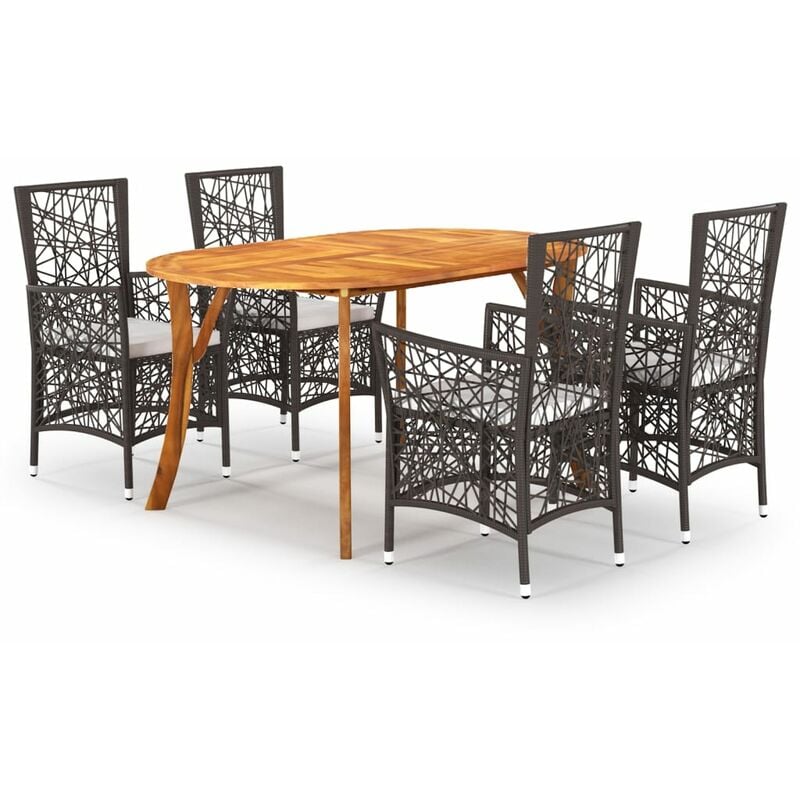 

BHD - Juego de comedor para jardín 5 piezas marrón