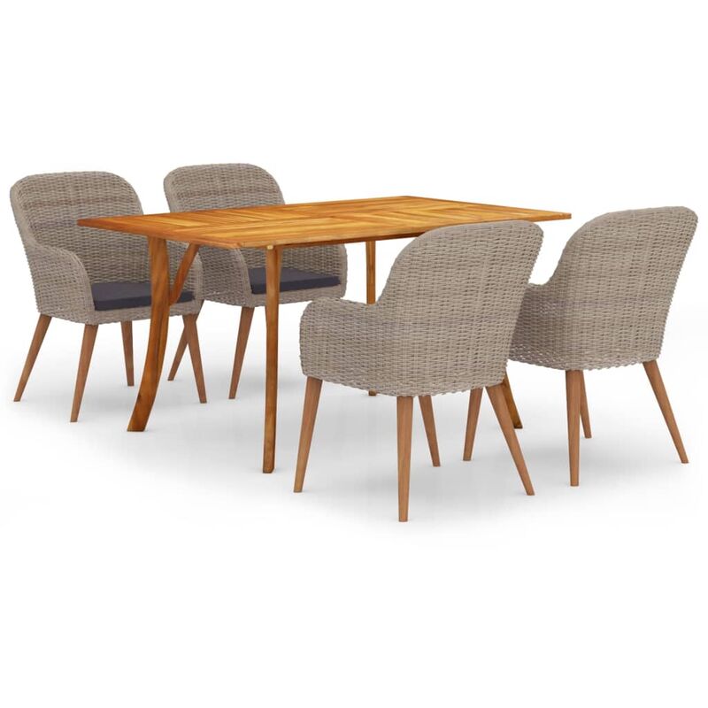 

BHD - Juego de comedor para jardín 5 piezas marrón