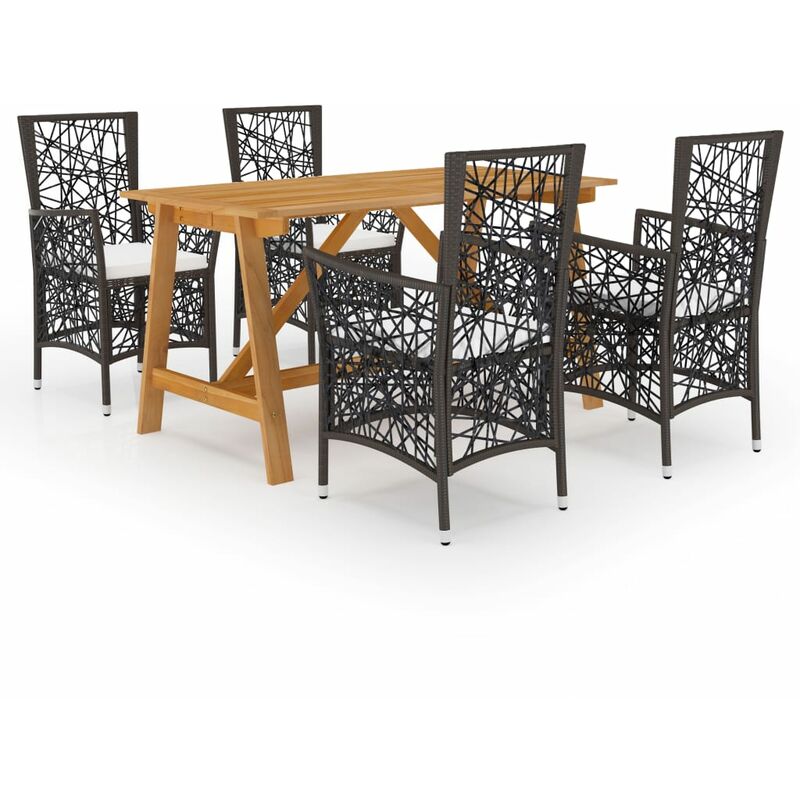 

BHD - Juego de comedor para jardín 5 piezas marrón