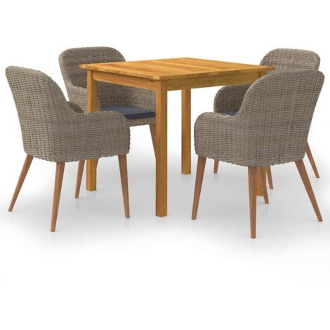 Juego de comedor para jardín 5 piezas marrón