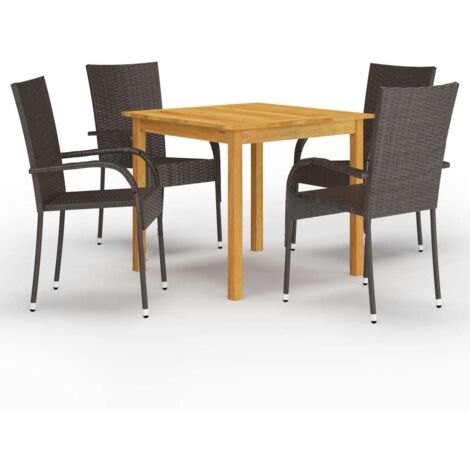 Juego de comedor para jardín 5 piezas marrón