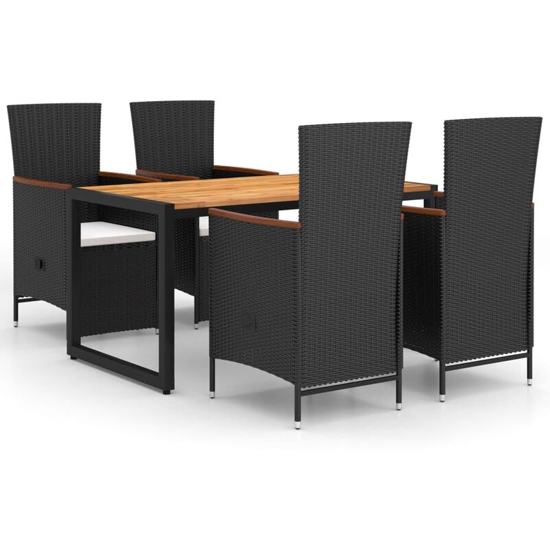 

BHD - Juego de comedor para jardín 5 piezas negro