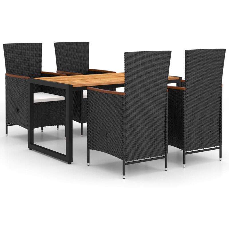 

BHD - Juego de comedor para jardín 5 piezas negro