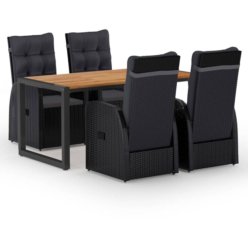 

BHD - Juego de comedor para jardín 5 piezas negro