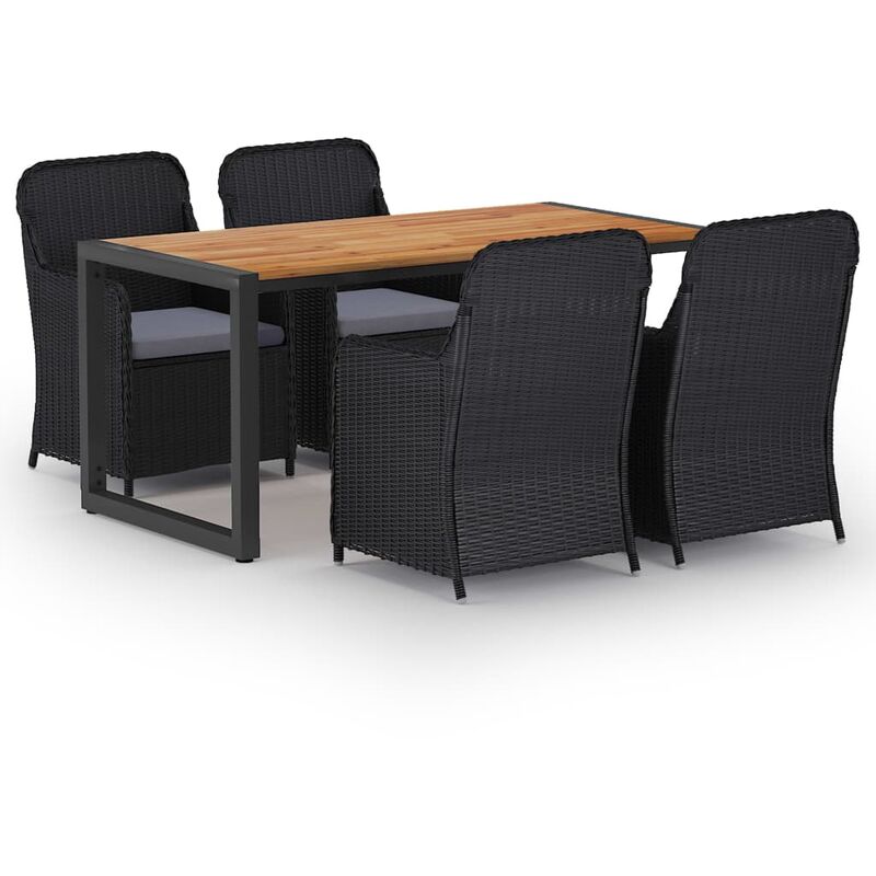 

BHD - Juego de comedor para jardín 5 piezas negro
