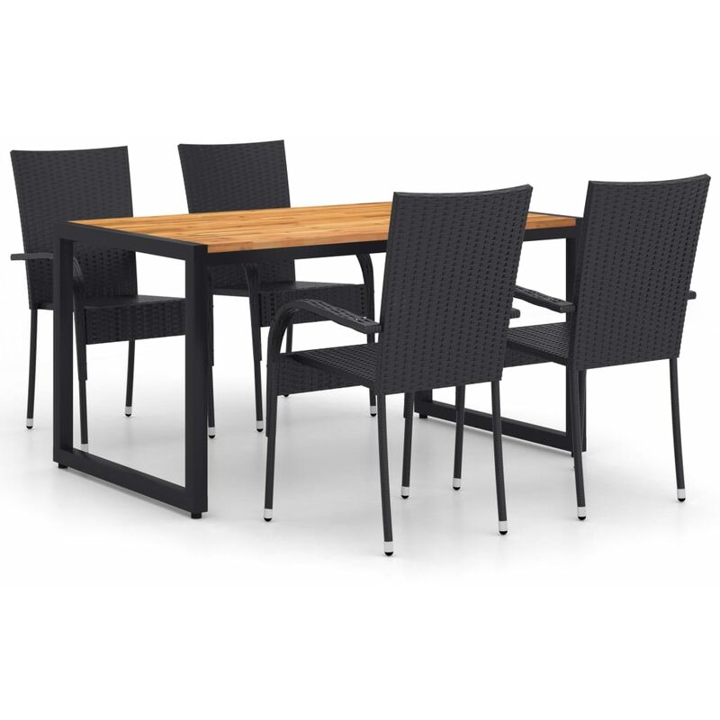 

BHD - Juego de comedor para jardín 5 piezas negro