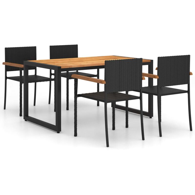 

BHD - Juego de comedor para jardín 5 piezas negro