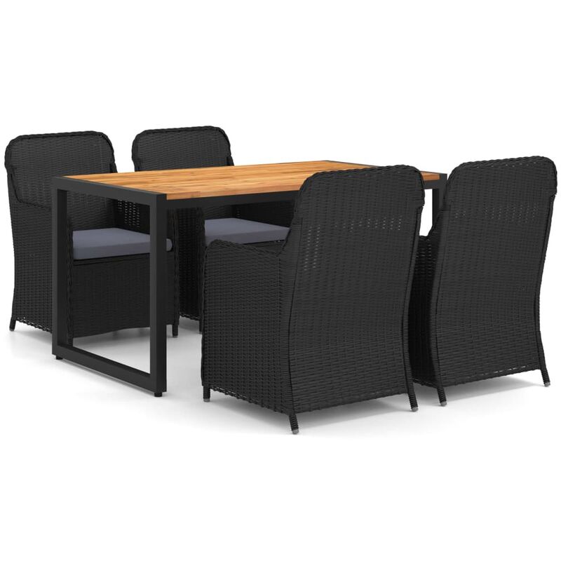 

BHD - Juego de comedor para jardín 5 piezas negro
