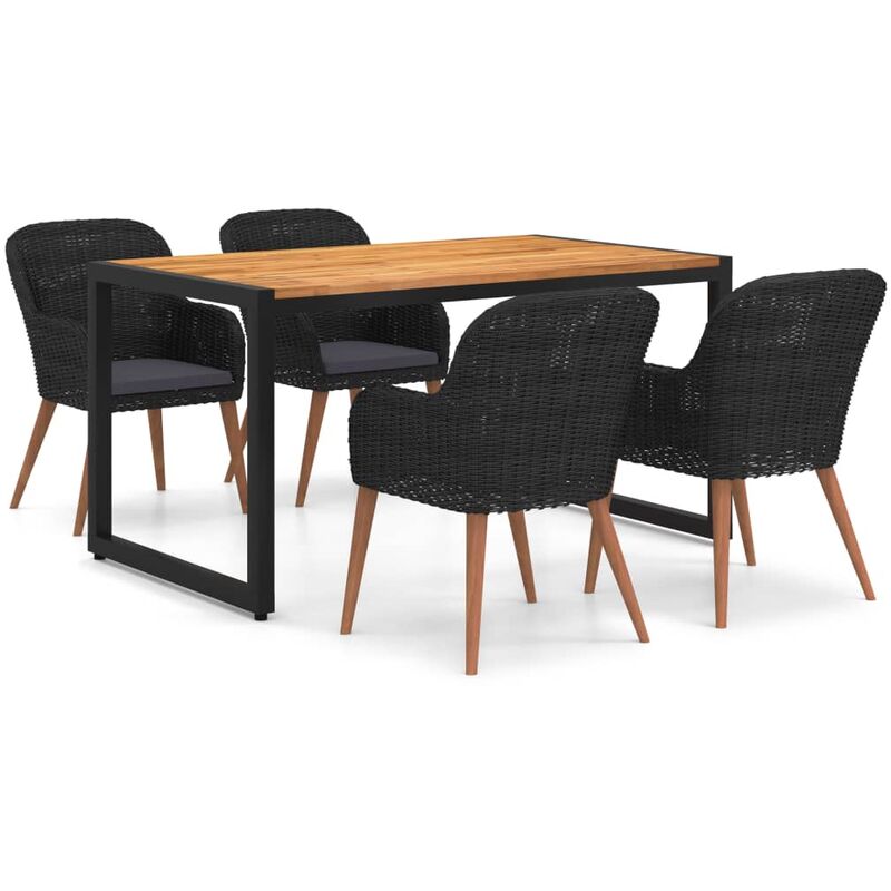 

BHD - Juego de comedor para jardín 5 piezas negro
