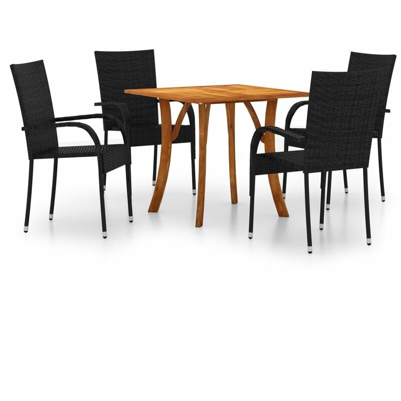 

BHD - Juego de comedor para jardín 5 piezas negro