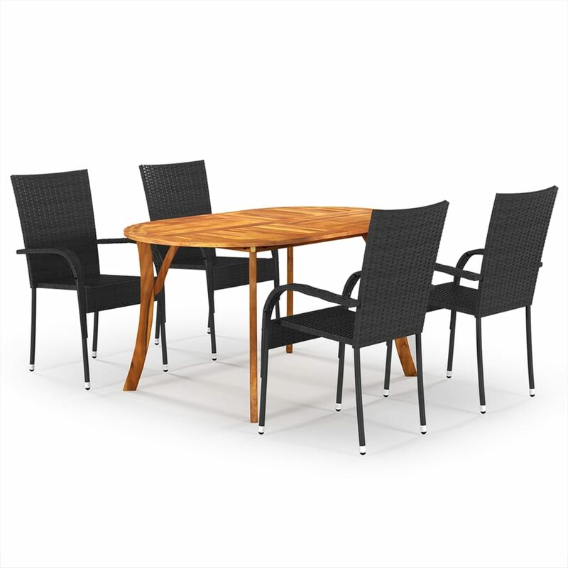 

BHD - Juego de comedor para jardín 5 piezas negro