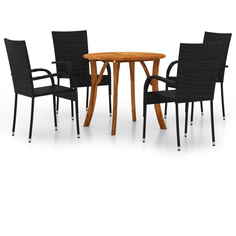 

BHD - Juego de comedor para jardín 5 piezas negro