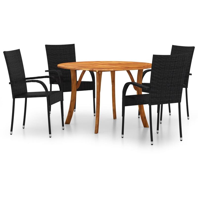 

BHD - Juego de comedor para jardín 5 piezas negro