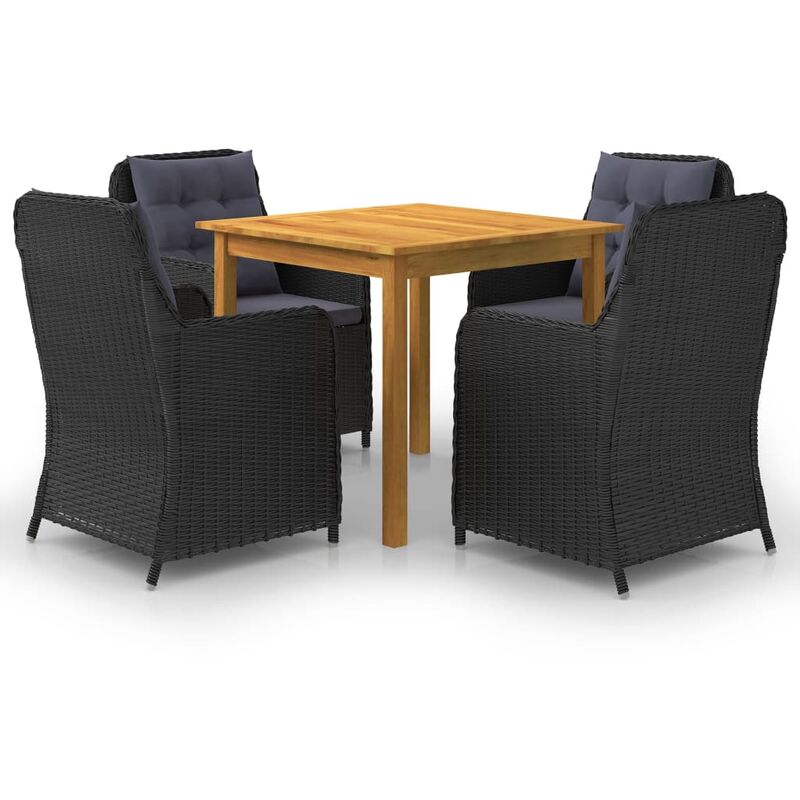 

BHD - Juego de comedor para jardín 5 piezas negro