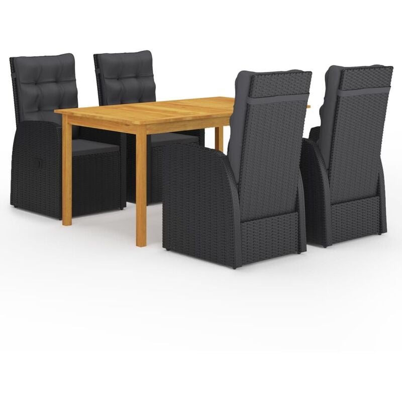 

BHD - Juego de comedor para jardín 5 piezas negro