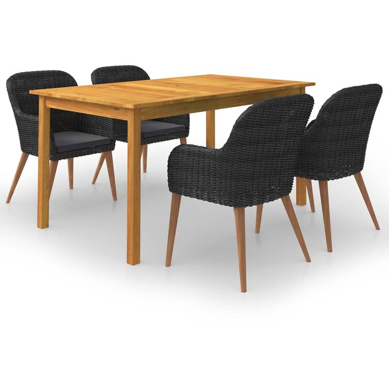 

BHD - Juego de comedor para jardín 5 piezas negro