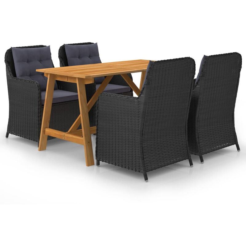 

BHD - Juego de comedor para jardín 5 piezas negro