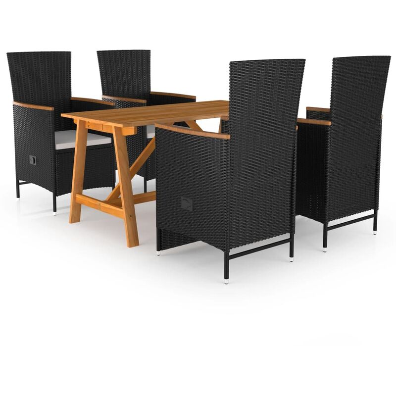 

BHD - Juego de comedor para jardín 5 piezas negro