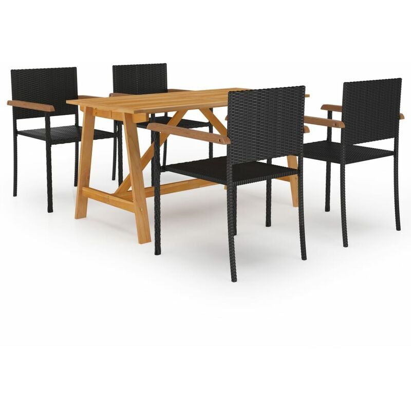 

BHD - Juego de comedor para jardín 5 piezas negro
