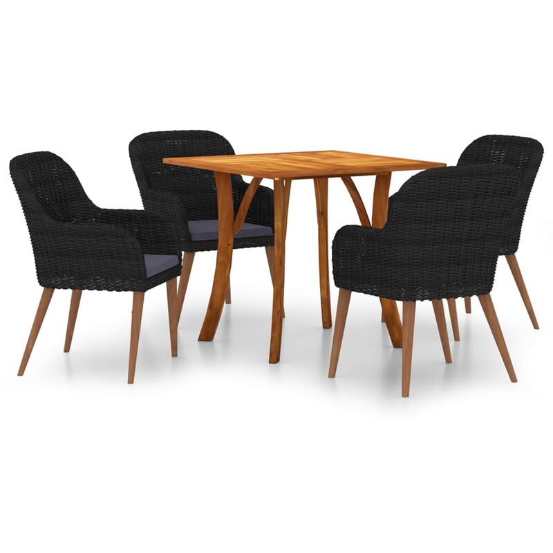 

BHD - Juego de comedor para jardín 5 piezas negro