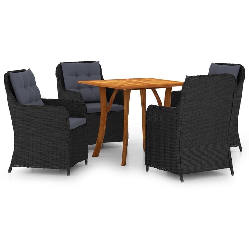 

BHD - Juego de comedor para jardín 5 piezas negro
