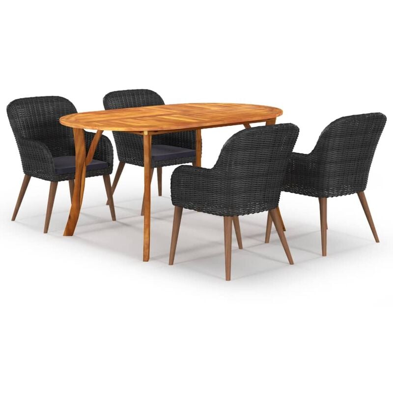 

BHD - Juego de comedor para jardín 5 piezas negro