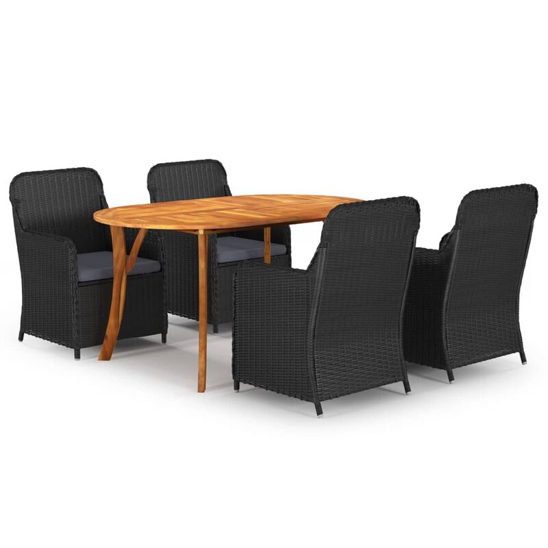 

BHD - Juego de comedor para jardín 5 piezas negro