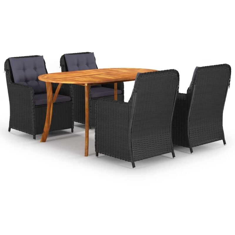 

BHD - Juego de comedor para jardín 5 piezas negro