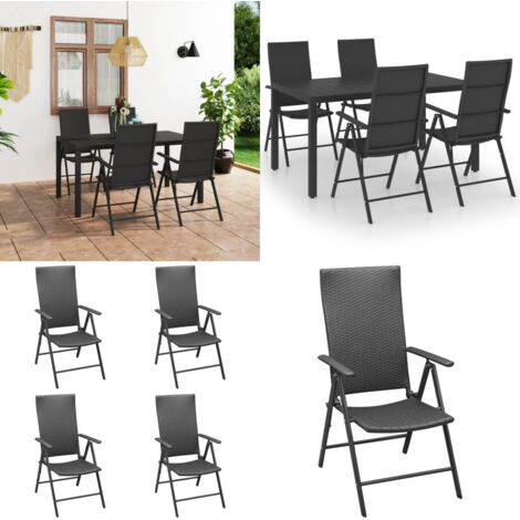 Juego de comedor para jardín 5 piezas negro - Juego de comedor - Sillas de jardín