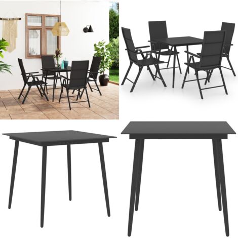 Juego de comedor para jardín 5 piezas negro - Sillas de jardín - Mesa de jardín