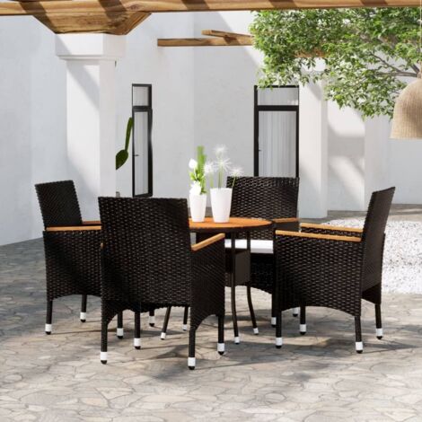 Juego de comedor para jardín 5 piezas ratán sintético negro vidaXL
