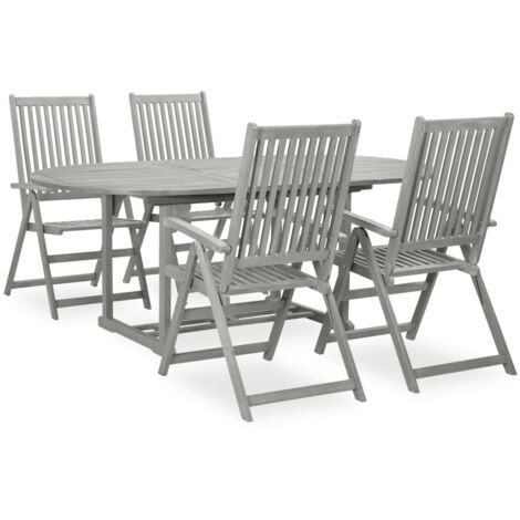 Juego de comedor para jardín 5 pzas madera maciza acacia gris