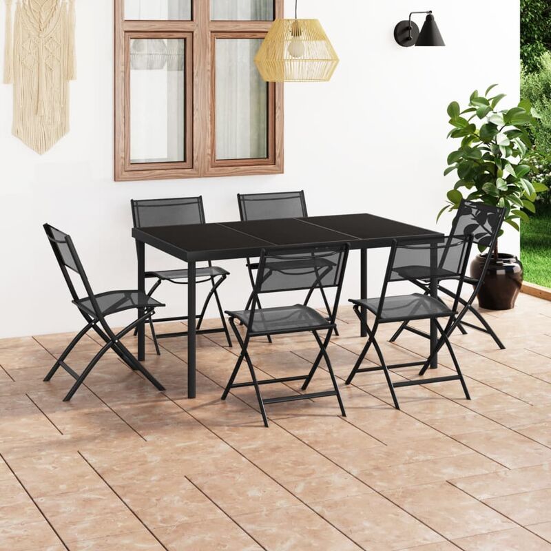 

BHD - Juego de comedor para jardín 7 piezas acero