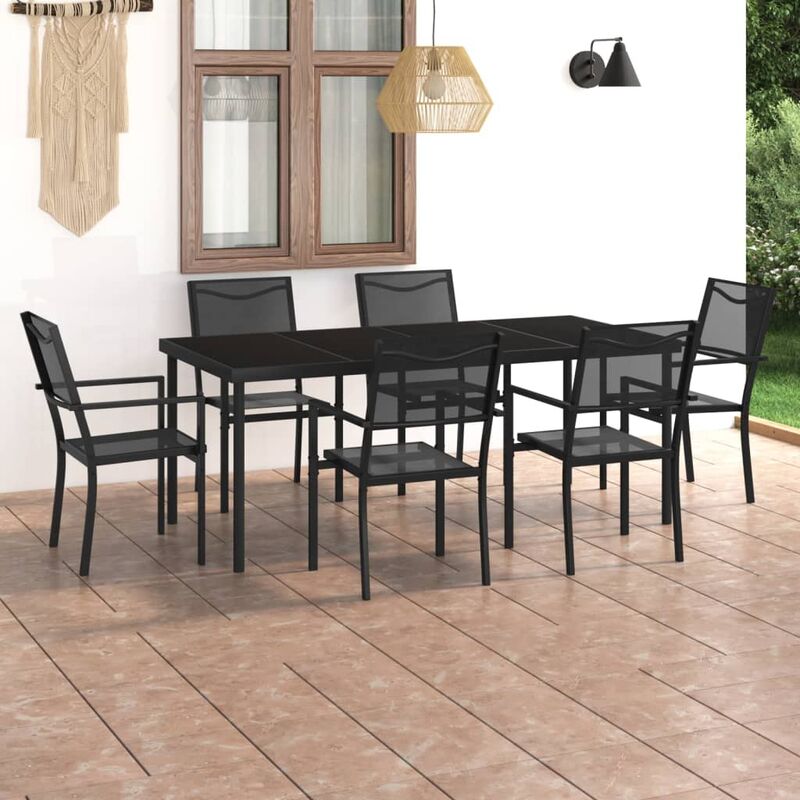 

BHD - Juego de comedor para jardín 7 piezas acero