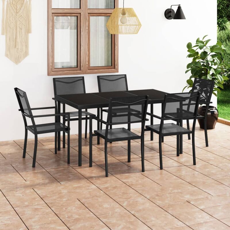 

BHD - Juego de comedor para jardín 7 piezas acero