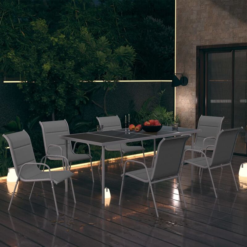 

BHD - Juego de comedor para jardín 7 piezas acero gris antracita