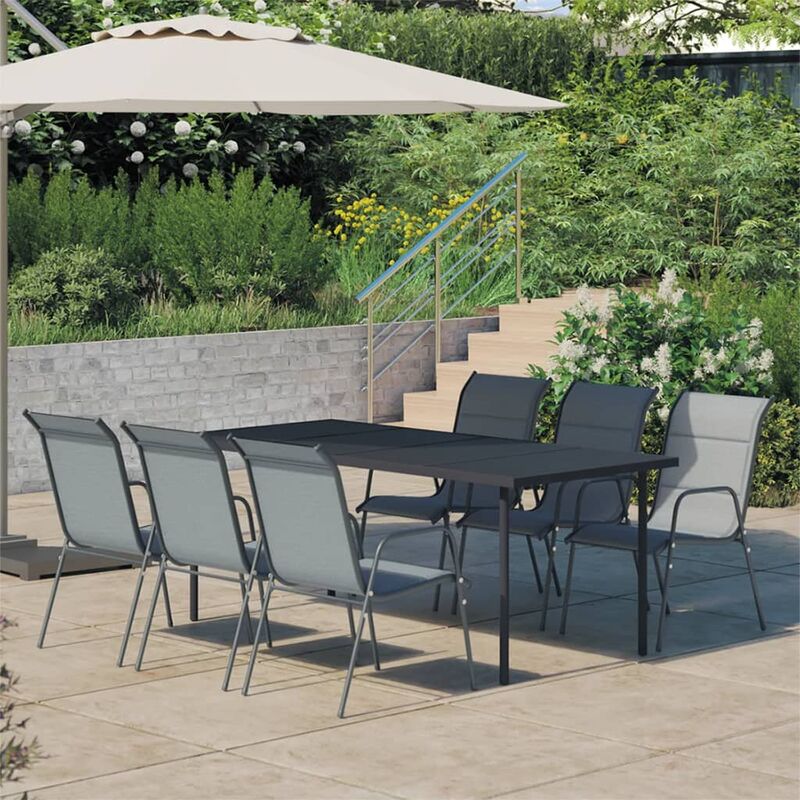 

BHD - Juego de comedor para jardín 7 piezas acero negro