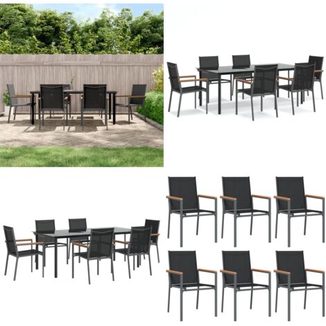 Juego de comedor para jardín 7 piezas acero y textilene negro - Juego de comedor - Mesa de jardín