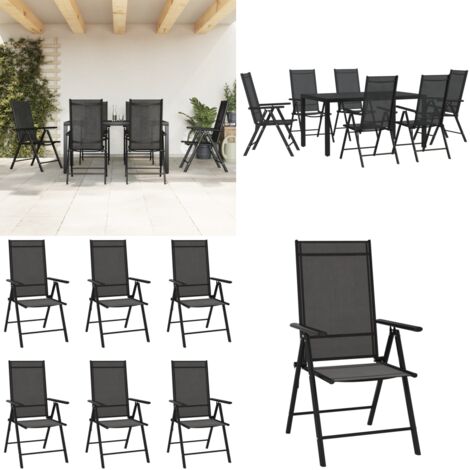 Juego de comedor para jardín 7 piezas aluminio negro - Sillas de jardín - Mesa de jardín