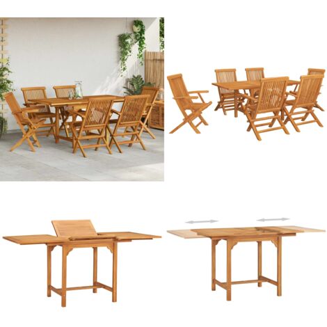 Juego de comedor para jardín 7 piezas madera maciza teca - Mesa de jardín - Sillas de jardín